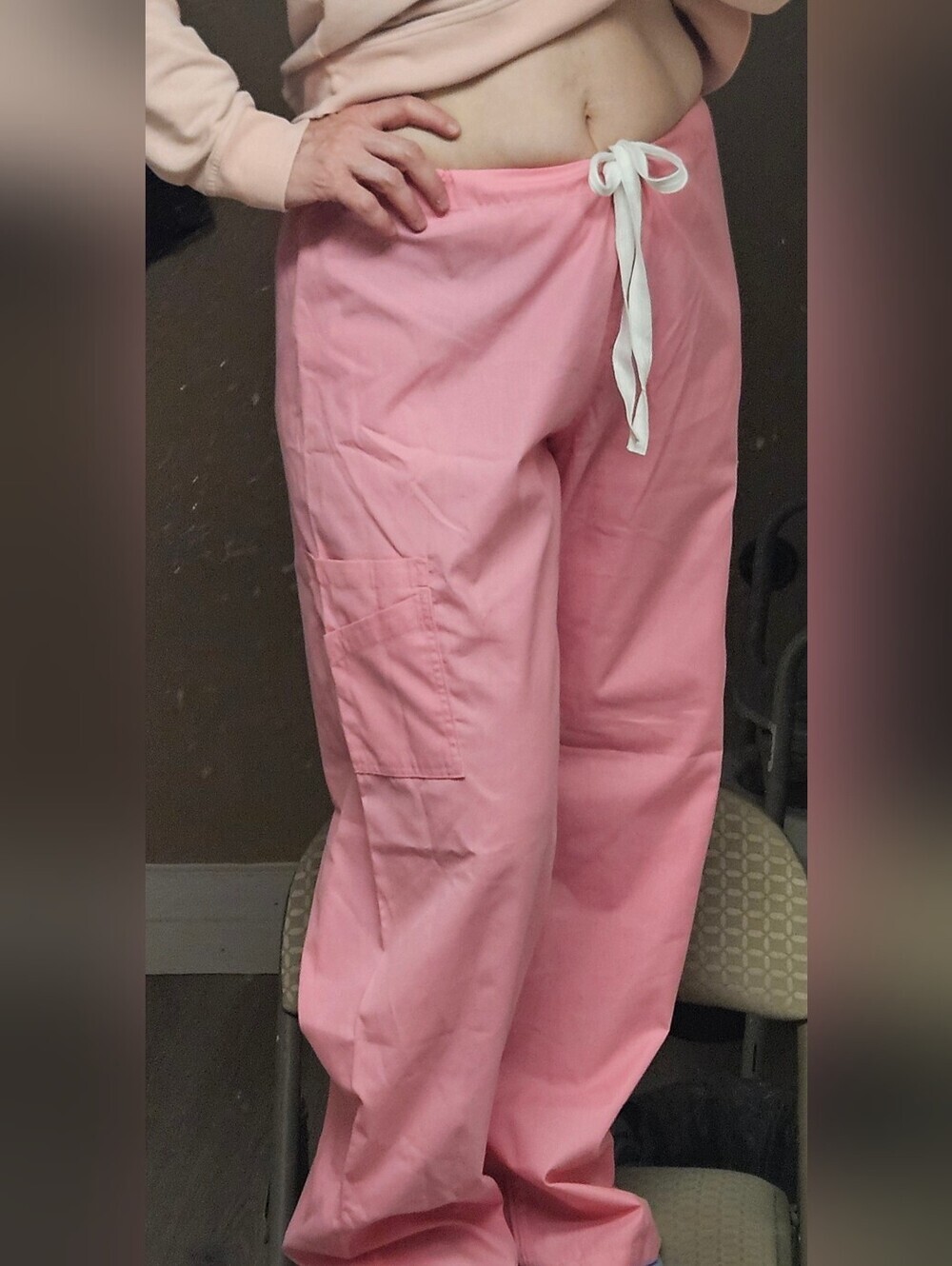 Urbane Wide-Leg Pink Drawstring Scrub Pants